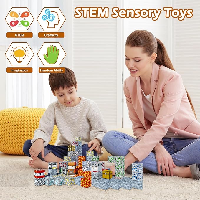 Magnetic Blocks - Build Mine Magnet Craft World Set, Magnetic Tiles LE Building go Blocks Toddler Toys STEM Sensory Outdoor Toys for 3+ Year Old Boys & Girls, Creative Kids Games Kids Toys-110PCS