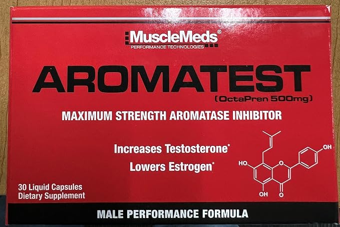 MuscleMeds AROMATEST Testosterone Booster & Aromatase Inhibitor, Lowers Estrogen, Supports Muscle Building & Strength, Anti-Aging Hormone Replacement for Men, 30 Liquid caps
