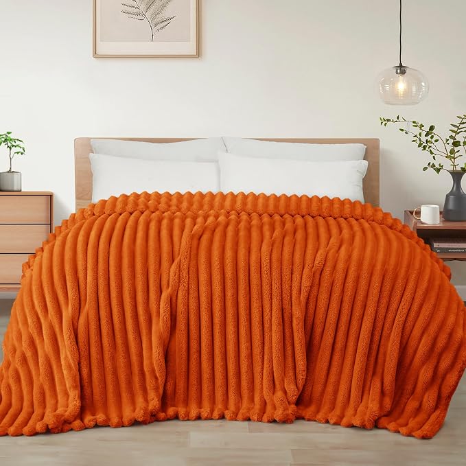 Exclusivo Mezcla Striped California King Size Fleece Blanket for Bed | Soft Breathable Cozy Bed Blankets, Lightweight Plush Fluffy Fuzzy Jacquard Decorative Blankets