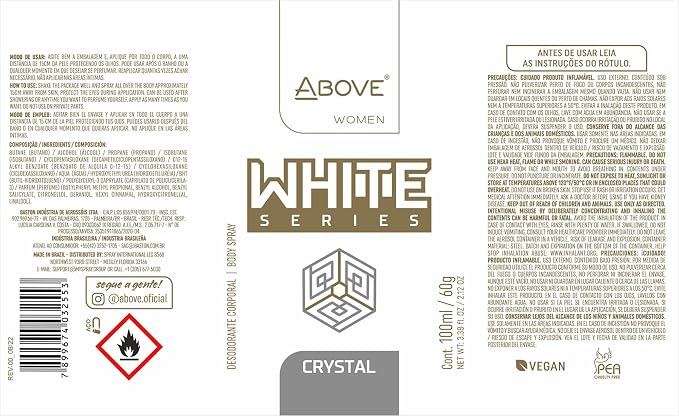ABOVE White Series Body Spray, Crystal, 4 pcs - Deodorant Spray - Masks Perspiration Odors - Long-Lasting Dry Spray - Paraben-Free - Cruelty-Free 2.12 oz each