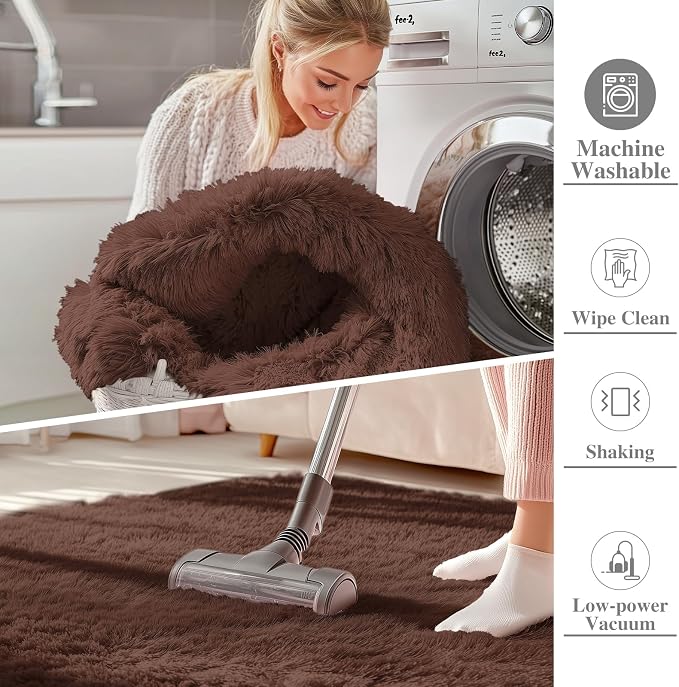 OLANLY 2x4 Machine Washable Runner Rugs for Hallway, Soft Fluffy Shaggy Bedside Rugs for Bedroom, Living Room, Indoor Floor Carpet for Kids Girls and Boys, Nursery Rooms, Home Decor Aesthetic, Coffee