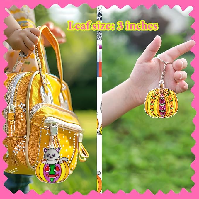 Ayhuhra 30 Sets Halloween Suncatcher Keychains Craft DIY Window Paint Art Suncatchers Witch Pumpkin Bat Cat Ghost Trick or Treat Sun Catchers for Halloween Activities Art Project