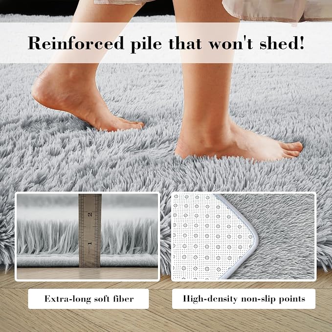 yongyangjuxin Fluffy Rug Shag Area Rug, Light Grey 6x9 Area Rugs for Living Room, Large Shag Area Rugs for Bedroom Room Home Decor, Upgrade Anti-Skid Rectangular Fuzzy Rugs