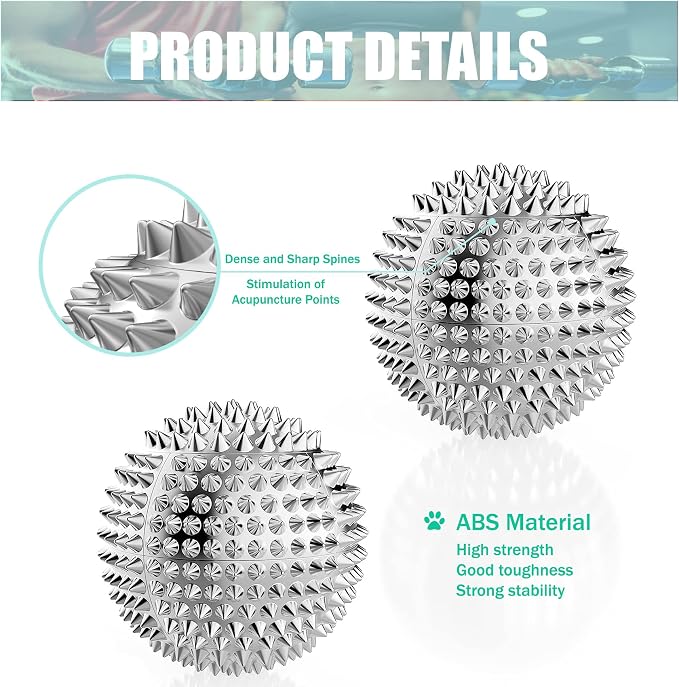 Magnetic Balls, Silver Massage Balls - 1 Pair, Adults & Kids Relief for Pain & Stress, Spiky & Acupuncture Massage for Hands