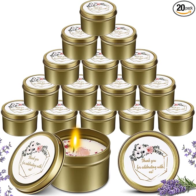 Nuanchu 20 Pcs Wedding Candles Favors for Guests Bulk 3 oz Thank You Soy Wax Flower Scented Candles Jar for Birthday Wedding Bridal Baby Shower Party Gift