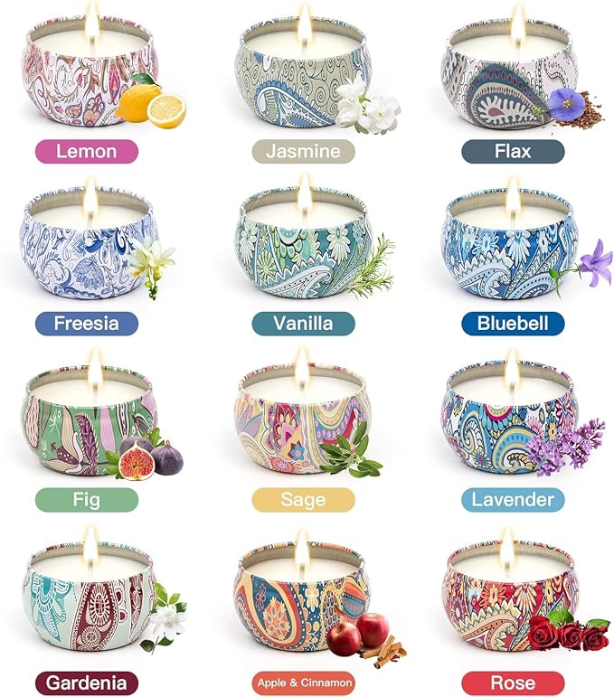 Alikiai Scented Candles Gifts for Women, Candles for Home, 12 Pack Soy Wax Candles Sets, Birthday Gifts for Women Mom Best Friends Sister Colleague