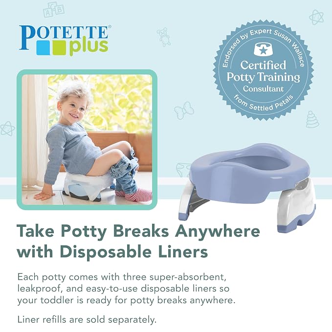 Kalencom Potette Plus 2-in-1 Travel Potty and Trainer Seat - Dual-Purpose Potty Training Toilet Seat - Portable Potty for Toddler Travel - With Durable, Lock-In Legs and Splash Guard - Misty