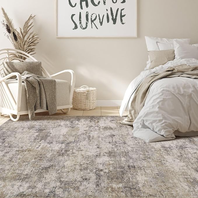 Nakagishi Boho 5x7 Area Rug Living Room Rugs Machine Washable Brown Gray | Soft, Pet & Kid Friendly, Carpet for Living Room/Bedroom/Office/Kitchen/Nursery, Daily Home Decor Stain Resistant Moroccan
