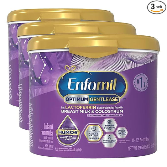 Enfamil Optimum Gentlease Baby Formula, Our Closest Formula to Breast Milk For Fussiness, Crying, Gas & Spit-up, Immune-Supporting Lactoferrin also found in Breast Milk, 19.5 Oz (Pack of 3)