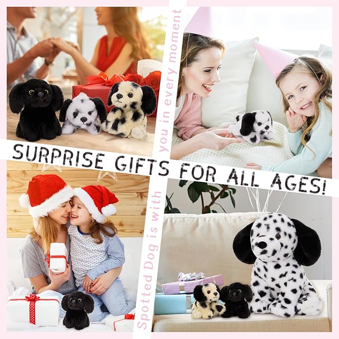 Muiteiur 4 Pcs Dog Stuffed Animals, Soft Mommy Dalmatian Stuffed Animal with 3 Puppies, 11.8 Inch Spot Stuffed Animal Dogs, Cute Plush Toys Gift for Kids Boys Girls