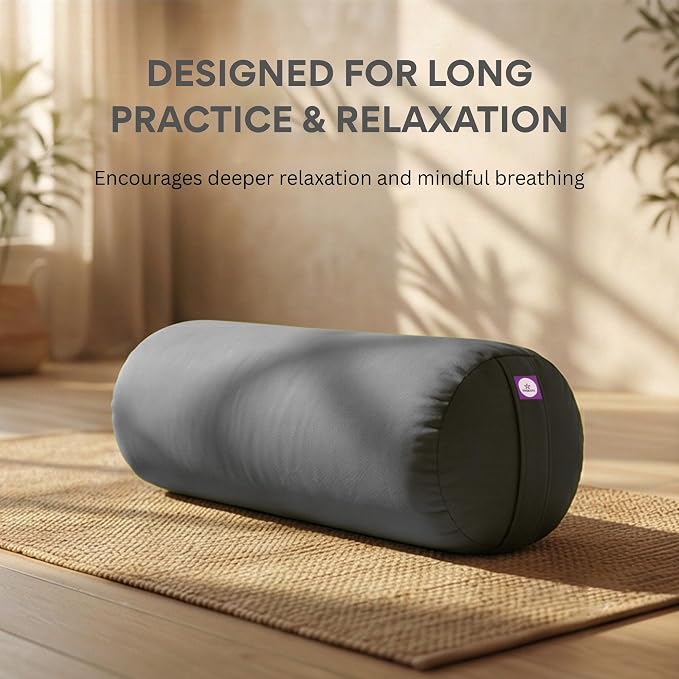 Round Yoga Bolster Grey, bolster for restorative yoga, yoga pillow, iyengar yoga bolster, cotton bolster handmade, supportive