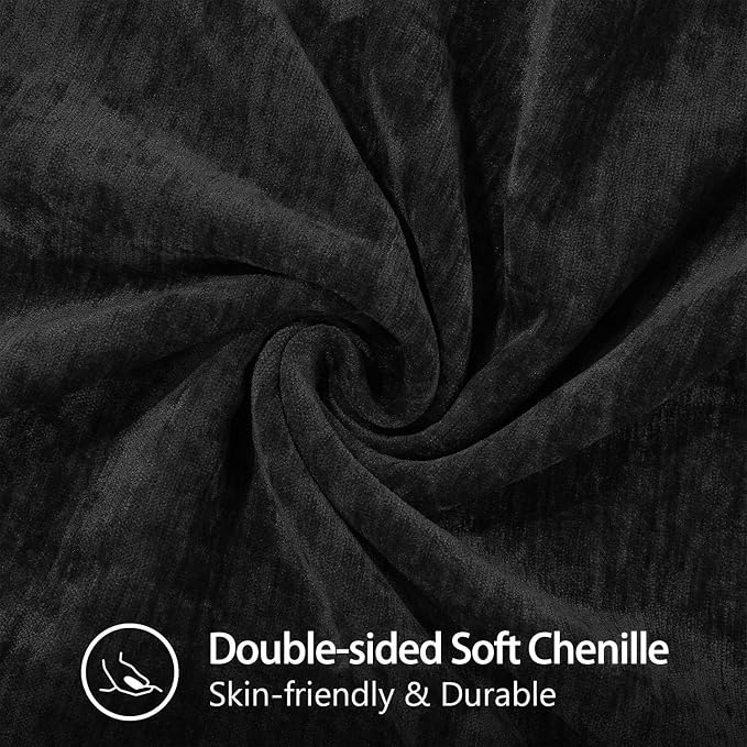 decorUhome Soft Chenille Throw Pillow Covers 12x20 Set of 2 Black | Fall Textured Decorative Throw Pillow Cases Stitched Edge Modern Farmhouse Luxury Boho Velvet for Couch Sofa Bed Home Decor