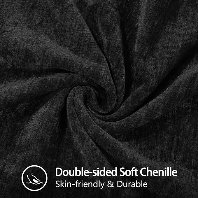 decorUhome Soft Chenille Throw Pillow Covers 22x22 Set of 2 Black | Fall Textured Decorative Throw Pillow Cases Stitched Edge Modern Farmhouse Luxury Boho Velvet for Couch Sofa Bed Home Decor