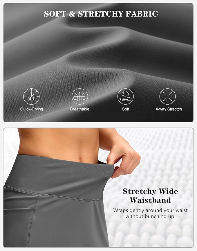 Women's Golf Skirts Skort 4 Side Pockets High Waisted Stretchy Tennis Skirt | Silky Soft, Lightweight, Breathable, Built-in Mesh Shorts, High Waisted, Elastic waistband, Moisture-Wicking, Athletic
