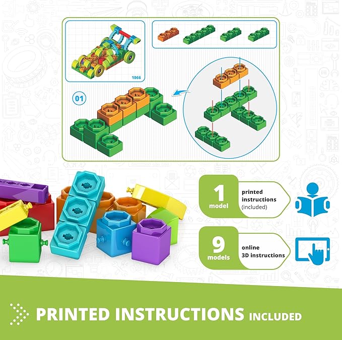 Engino QBOIDZ Racing Car, Building Blocks Ages 4+, STEM Kit for Boys & Girls, Building Toys, Preschool Educational Set, Kindergarten Toys Combining Fun with Learning (10 Models)
