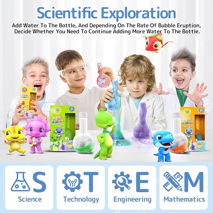 Bath Toys Kids Bath Bomb Potion, Easter Basket Stuffers Essentials, 6 Pack Nontoxic Bathtub Colorful Bubble Foam Scientific Soap Magical Fizzes Eruption for Ages 4-8 Boys Girls Toddlers