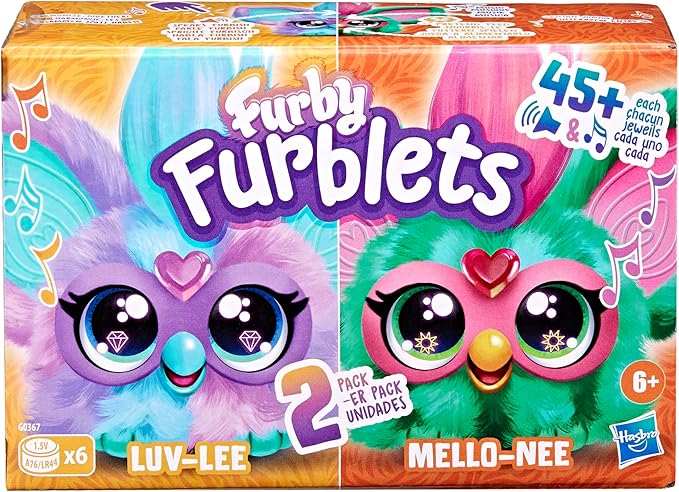 Furby Furblets 2-Pack, Mini Friends Luv-Lee & Mello-Nee, 45+ Sounds Each, Music & Furbish Phrases, Electronic Plush Toys, Red/Green & Purple/Blue, Back to School Gifts, Ages 6+ (Amazon Exclusive)