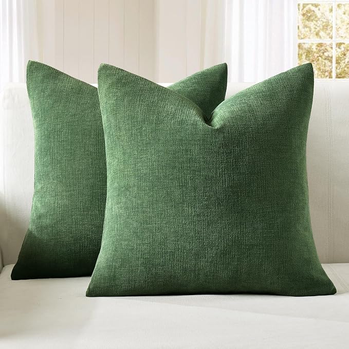MIULEE Moss Green Chenille Couch Throw Pillow Covers, 20x20 | Set of 2, Soft Modern Farmhouse Style, Decorative Pillowcases for Sofa Living Room Bed, Home Decor