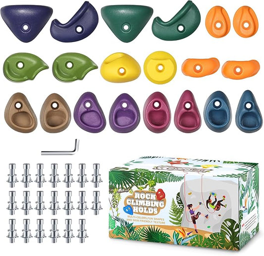 TOPNEW 20PCS Rock Climbing Holds with Mounting Hardware - Climbing Rocks for Indoor/Outdoor Kids Adults Rock Wall, Play Set & Climbing Gym, Dark Color