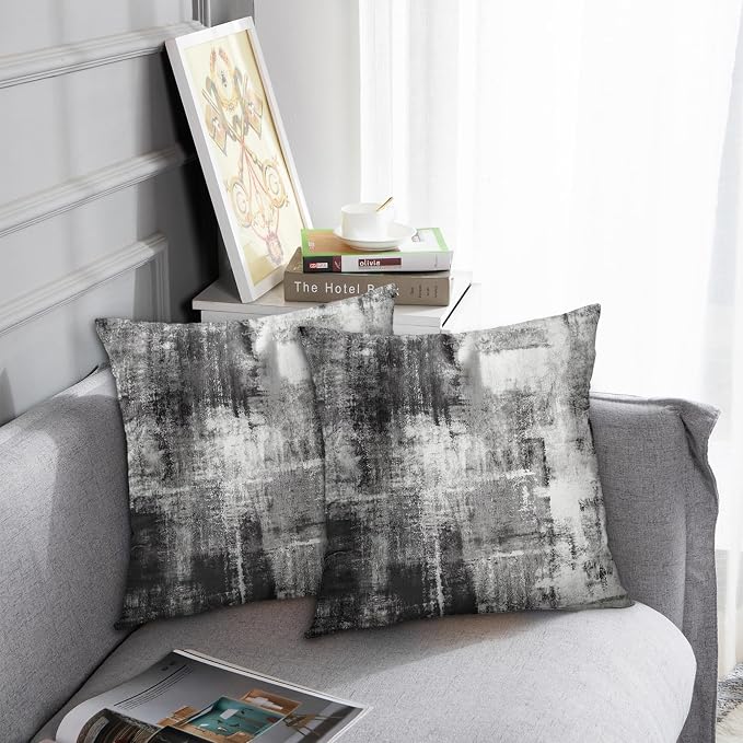 Emvency Throw Pillow Covers Set of 2, 18 x 18 Inch, Black White Modern | Abstract Modern Painting Outdoor Decorative Square Pillow Cases Couch Cushion Case for Couch Bed Sofa Living Room Home Decor