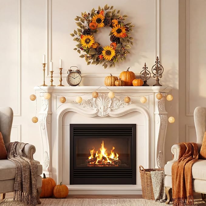 20" Fall Wreath Front Door Pumpkin Sunflower Pine Cones Artificial Wall Decor Farmhouse Autumn Wreath Thanksgiving Home Porch Outdoor Indoor Holiday Harvest Decor