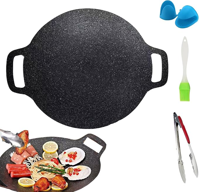 Non Stick Round Baking Pan, Korean Grill Pan For Indoor Cooking, Multifunctional Frying And Baking Pan For Home Kitchen Camping, Korean Round BBQ For Meats, Pancakes, Ribs (36cm/14.17in)