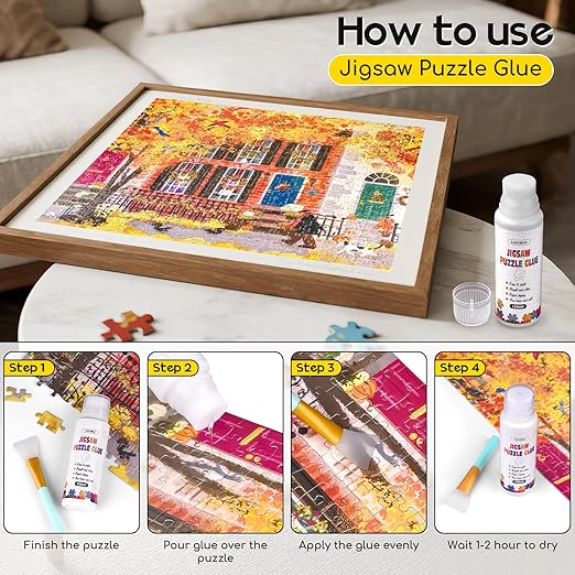 YAKAMOZ Jigsaw Puzzle Glue with Sponge Head for Adults Clear Water-Soluble Craft Puzzle Glue Quick Dry for 1000/1500/3000 Pieces of Puzzle,120ML