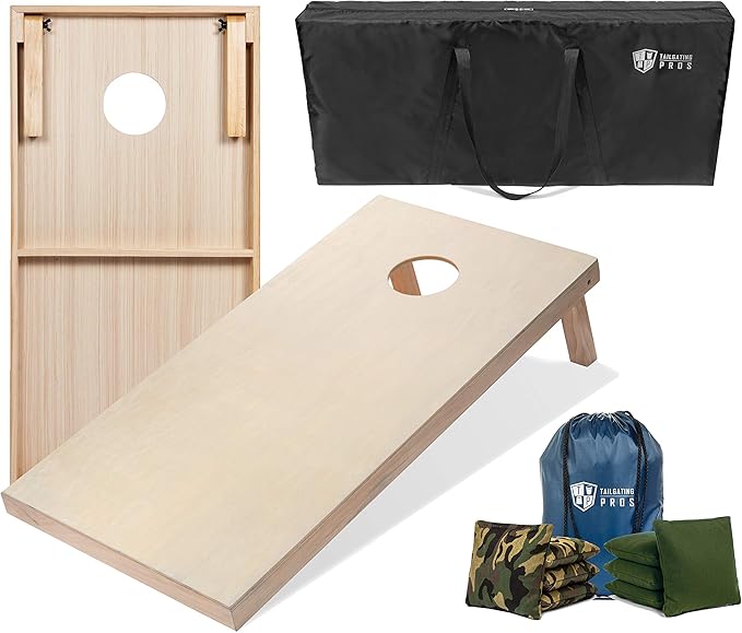 Tailgating Pros Cornhole Boards - 4'x2' & 3'x2' Cornhole Game w/Carrying Case & Set of 8 Corn Hole Bags - 150+ Color Combos! Optional LED Lights