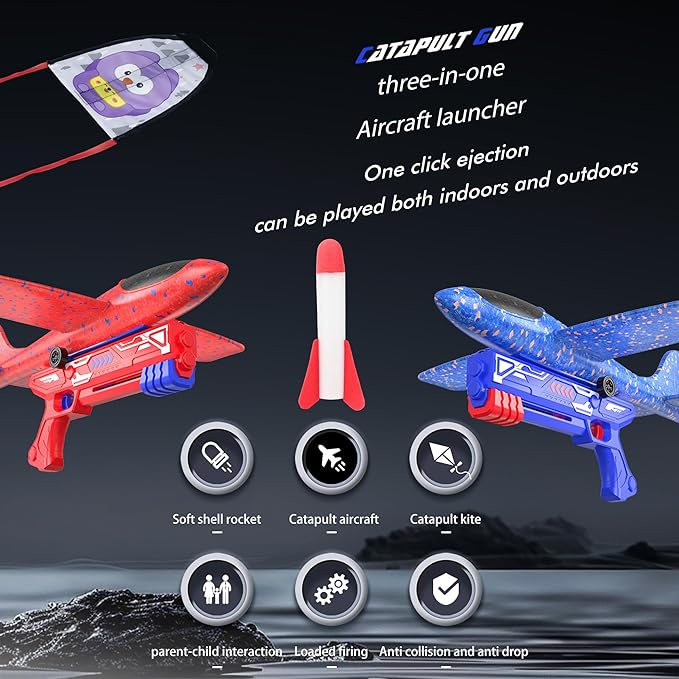 4PCS Airplane Launcher Toys, EVA Foam Glider Catapult Plane Toy for Kids Flying Toy - Fun Outdoor Flying Toy for Children Birthday Gifts for Boy Girl, Party Supplies,Red