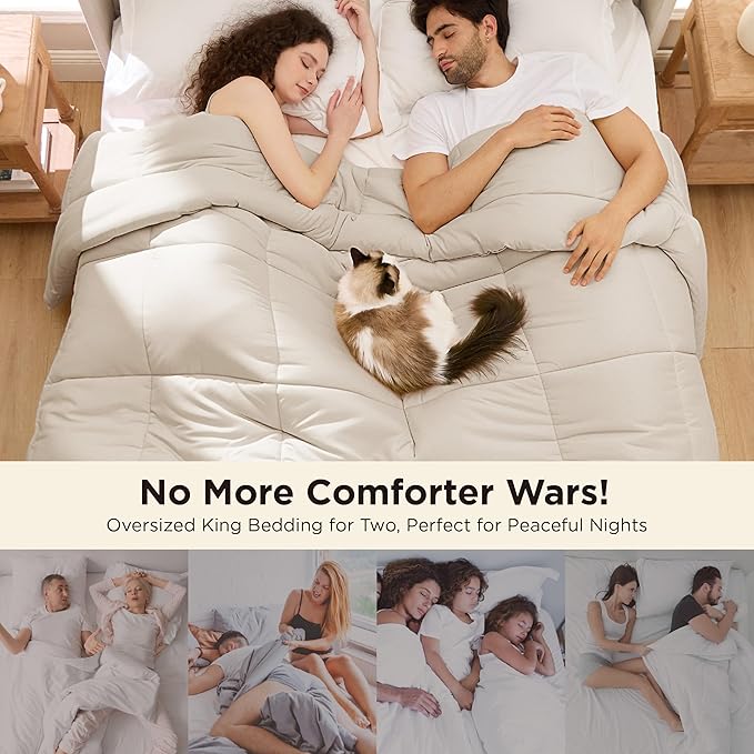 Bedsure Comforter Duvet Insert - Quilted Comforters Oversized King Size, All Season Duvet, GentleSoft Down Alternative Bedding, with 8 Tabs, Gifts for Women/Men, Linen, Oversized King 116 x 98 Inches