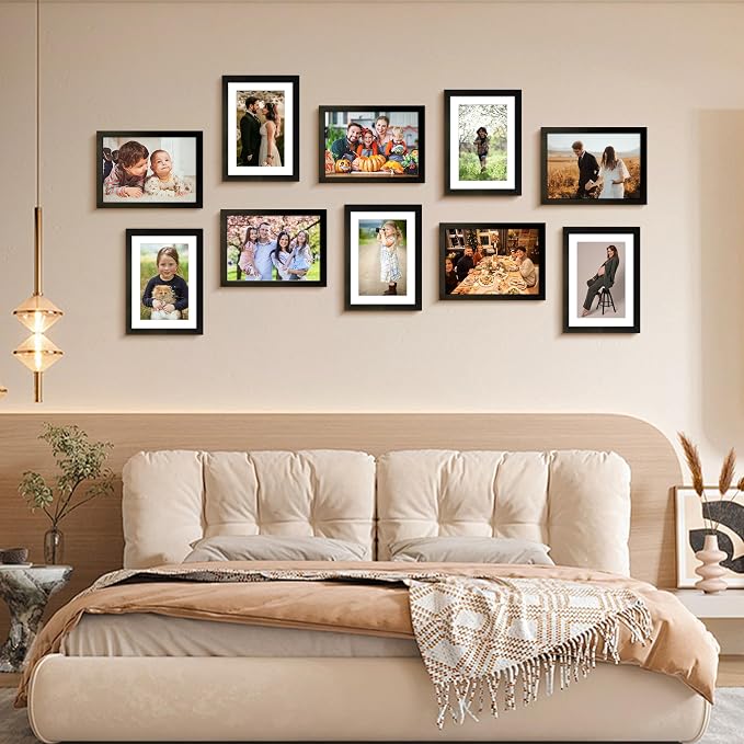 FIXSMITH 5x7 Picture Frame Set of 10, Photo Frame Bulk with HD Plexiglass, Display Pictures 4x6 with Mat or 5x7 Without Mat Multi Picture Frames Collage for Tabletop or Wall Display, Black