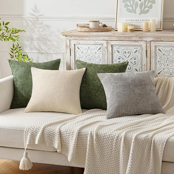 MIULEE Decorative Couch Throw Pillow Covers 18x18 Inch Olive 2 Pack | Modern Boho Accent, Soft Chenille Pillow Covers, Farmhouse Cushion Cases for Home Decor Bed Sofa Living Room