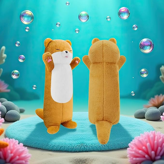 Long Otter Plush Pillow, 25.2'' Weighted Stuffed Animal Pillow Cute Kawaii Standing Sea Otter Body Plush Toy Soft Embrace Baby Otter Stuffed Animal Birthday for Girl Yellow
