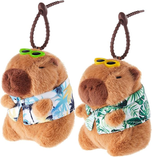 2 Pcs Capybara Plush Keychain Capybara Stuffed Animals Plush Pendant for Christmas Gifts Exchange Birthday Party(Hawaiian Shirt)