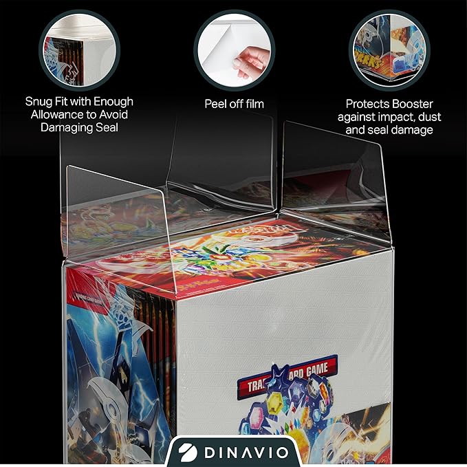 Dinavio Crafthouse Plastic PKMN Booster Box Protector 5 Pack - Booster Box Case Display Protectors - Compatible with English Modern PKMN Booster Boxes - 0.5mm Thick (Pack of 5)