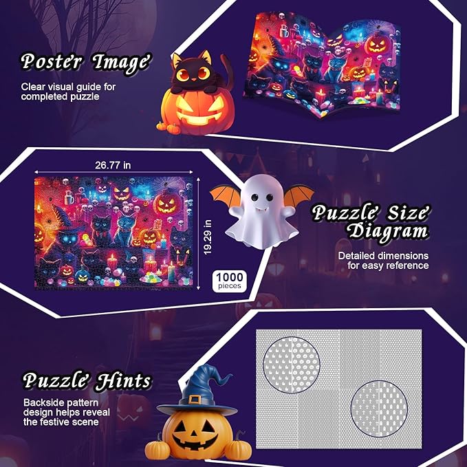 Puzzles 1000 Pieces for Adults,Two Pack Glow in The Dark - Spooky Cat & Dog Party Jigsaw Puzzle, Challenging Animal Theme Gift, 26.77x19.29 Inch