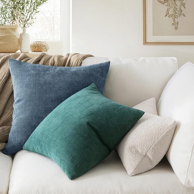 MIULEE Textured Chenille Throw Pillow Covers 20x20 Inch Dark Grey Blue | Pack of 2 Decorative Soft Throw Pillows, Solid Textured Cushion Covers, Modern Home Decor for Couch Sofa Bedroom Living Room