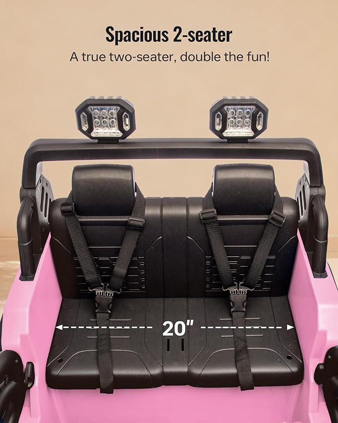 Outfunny 2 Seater Ride on Car Toy, 24V 4WD Electric Car for Kids 4-8 with Remote Control, 4x200W Motors, Capacity 150 lb - Light Pink