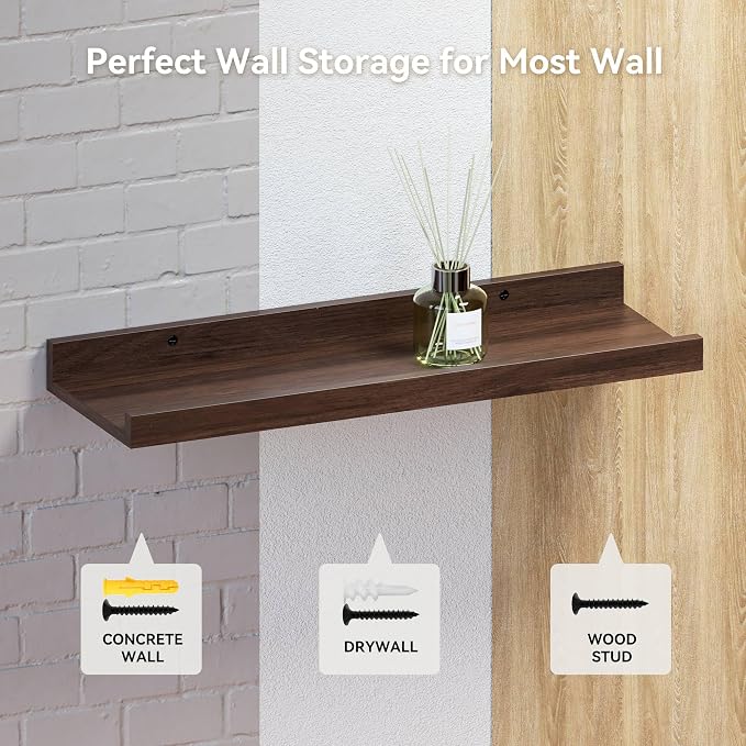 Boswillon Floating Shelves Set of 2, Long Wall Shelf with Lip, 56in, Walnut | Display Ledge Shelf for Room Wall, Wall Decor Shelves for Bathroom, Living Room, Bedroom, Kitchen, Nursery Room, Rustic, Wood