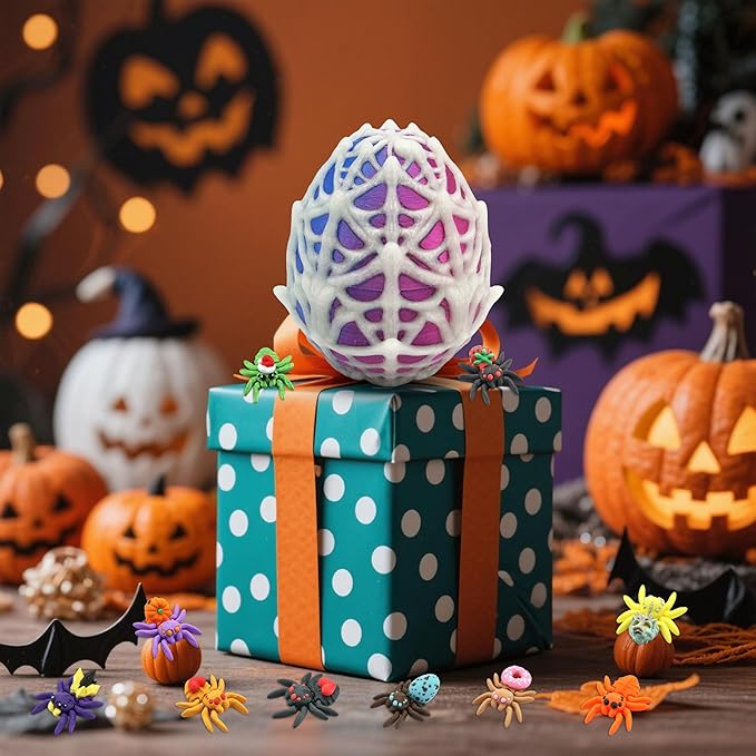 10 Pack 3D Printed Spider Egg with Spider Inside, Glow in The Dark Halloween Toys Bulk for Kids, Surprise Stuffed Animals Fidget Toys, Halloween Decorations Gifts for Girls Boys Party Favors Supplies