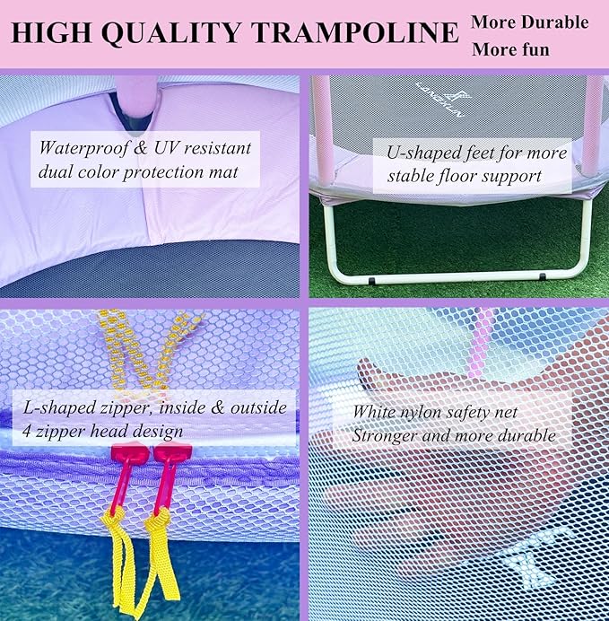 60" Trampoline for Kids, 5ft Toddler Mini 6-in-1 Trampoline Indoor Outdoor with Swing, Basketball Hoop, Dart Board, Rings, Christmas Toys Birthday Gifts for Girls Boys