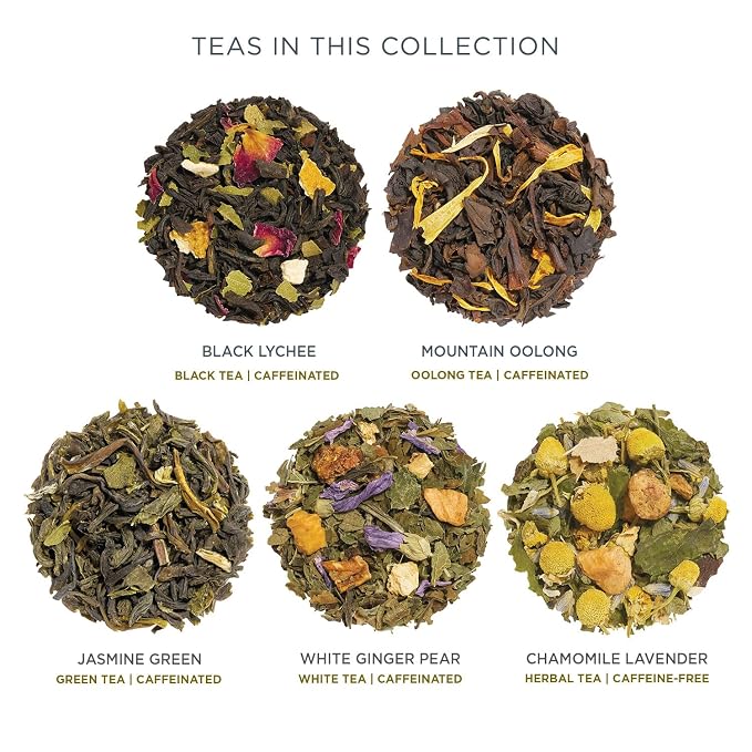 Tea Forte Single Steeps Loose Leaf Tea Sampler, Assorted Variety Tea Box, 15 Single Serve Pouches, Lotus