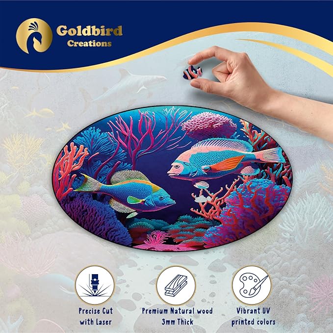 Eco-Friendly Wooden Puzzles for Adults - 300 Piece Wood Puzzles - Relaxation & Brain Training - Whimsical Pieces - Premium Gift Box - Colorful Fishes Jigsaw Puzzle