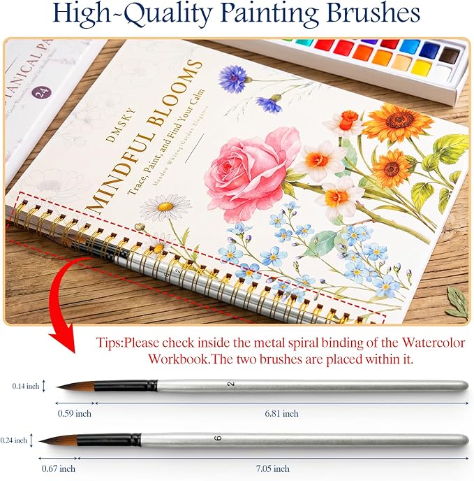 Watercolor Workbook for Beginners,18 Floral Water Coloring Book with 2 Frame,Relaxing & Easy to Paint Water Coloring Book with 24 Colors-Perfect for Gifting to Creativity & Joy for Adults