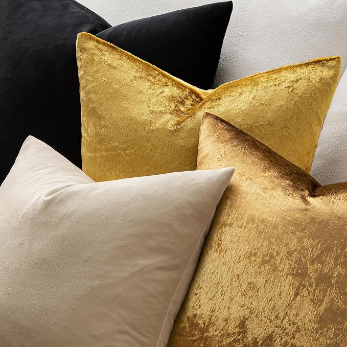 MIULEE Velvet Throw Pillow Covers 16x16 Inch Pack of 2 Golden | Soft Solid Small Decorative Pillow Covers, Modern Luxury Home Decor, for Couch Chair Sofa Bedroom Livingroom Car