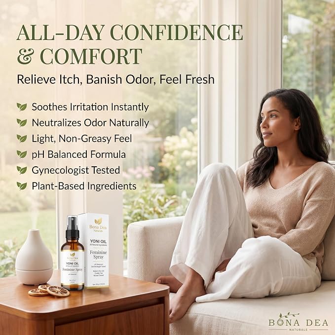 Bona Dea Naturals Feminine Spray for Women – All Natural Yoni Oil Deodorant & Moisturizer, Organic Essential Oils, Chemical-Free, Sensitive Vaginal Care, Made in the USA | 2 oz Spray