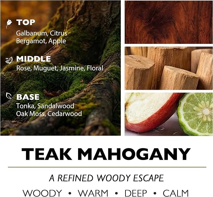 HomeLights Large jar Candle | 4-Wick Long-Lasting Scented Candles, 18oz Natural Soy Wax Candle for Home Scented, Industrial Chic Gifts for Women & Men, Teak Mahogany