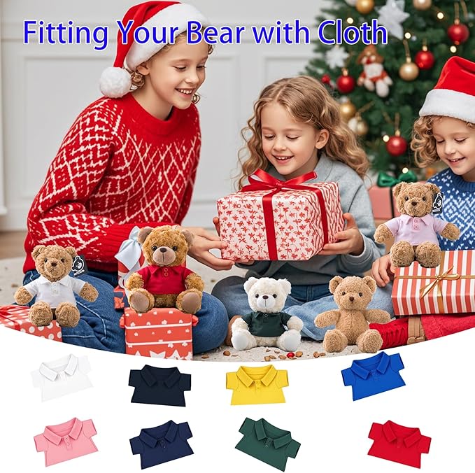 9 Pcs Personalized Teddy Bear Clothes with Name Photo, Stuffed Animal Clothes for Teddy Bears Fit 8-16 inch Stuffed Bear Outfit, Personalized Doll Clothing Make Your Own Plush Doll Shirt