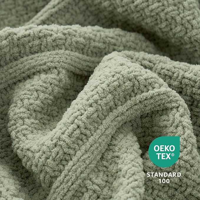 Amélie Home Premium Chenille Throw Blanket, Soft Cozy Moss Stitch Knit Blanket for Couch, Sofa, Chair, Home Decor, Sage Green 50"x60"