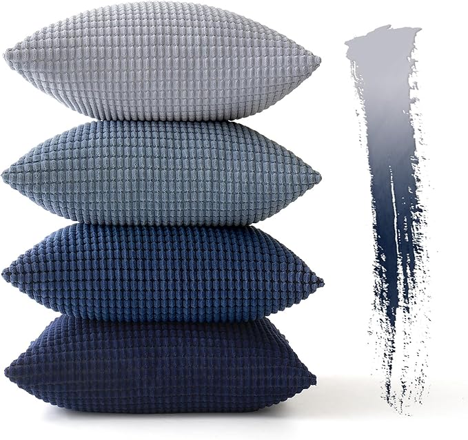 MIULEE Decorative Throw Pillow Covers Set of 4 16x16 Inch Coastal Blue | Boho Western Farmhouse Home Decor, Throw Pillows, Summer Coastal Industrial Corduroy Pillowcases for Sofa Living Room Bed